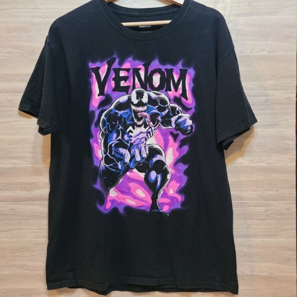 Marvel Venom Mens T Shirt Size Large L Black Graphic Tee Cotton Comic Book S/S